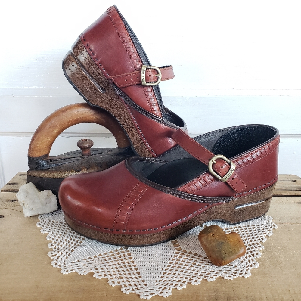 Cognac Dansko Pro Marcelle Mary Jane Clogs Straps Buckles Boho Cottage Prairie ♡ - Picture 8 of 11